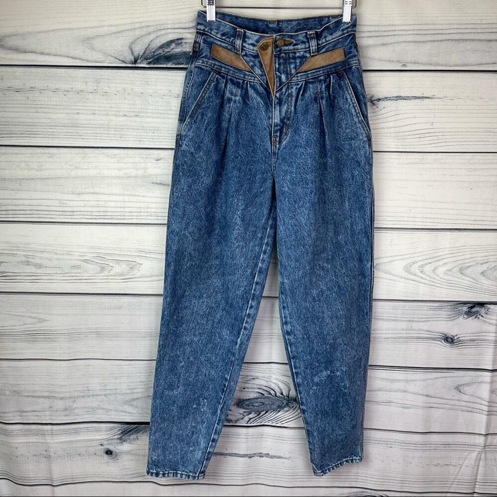 Rio Stephen Mardon Vintage Leather Pinched Waist Acid Wash Jean Size 7